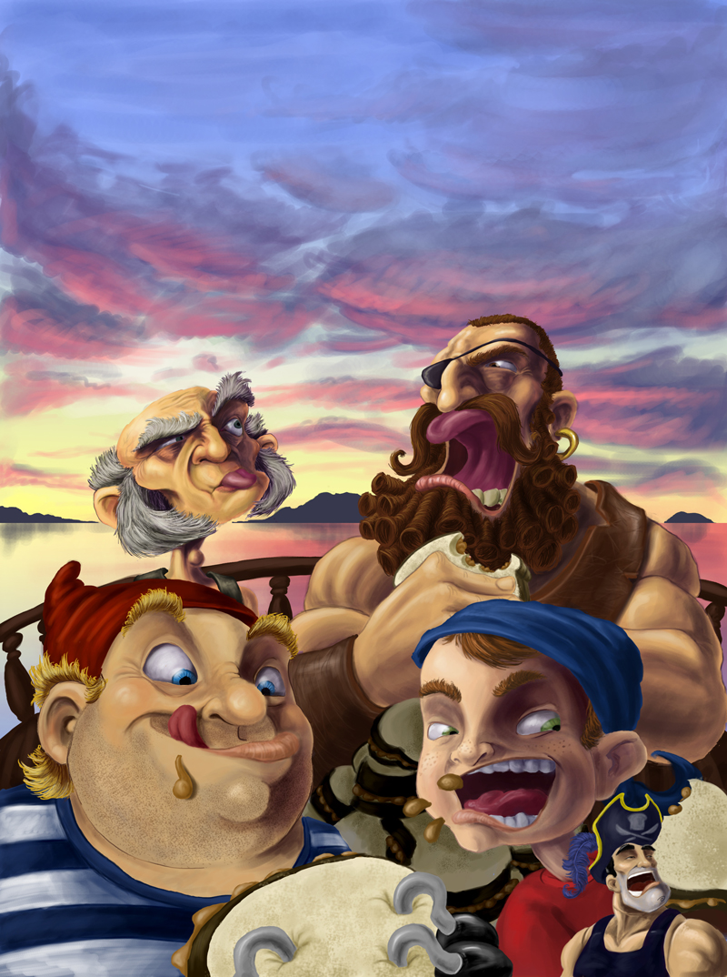 Pirate picnic narrative illustration.